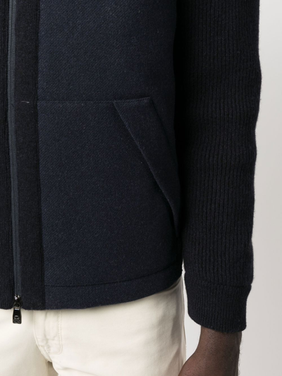 Shop Corneliani Knitted-sleeve Zipped Jacket In 蓝色