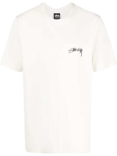 Shop Stussy Logo-print T-shirt In Natural