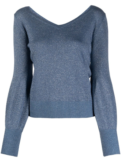 Shop D-exterior V-neck Lurex-knit Jumper In 蓝色