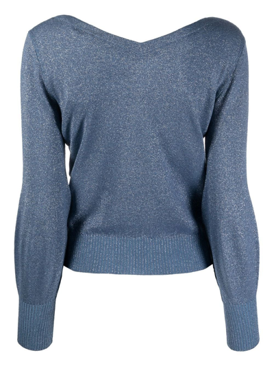 Shop D-exterior V-neck Lurex-knit Jumper In 蓝色
