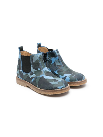 Shop Gallucci Camouflage-print Leather Ankle Boots In 蓝色