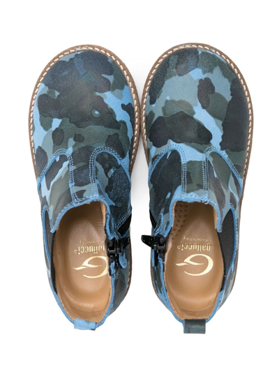Shop Gallucci Camouflage-print Leather Ankle Boots In 蓝色