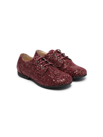 Shop Gallucci Glitter Lace-up Ballerina Shoes In 红色