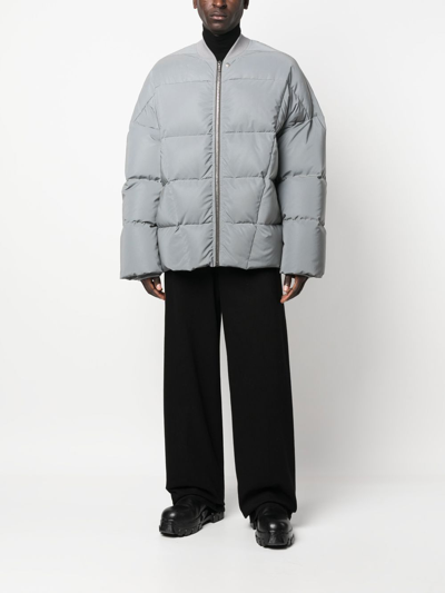 Shop Rick Owens Collarless Padded Jacket In 灰色