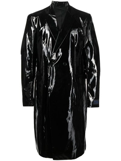 Shop Raf Simons Double-breasted Glossy Coat In 黑色