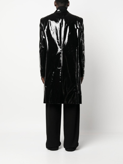 Shop Raf Simons Double-breasted Glossy Coat In 黑色