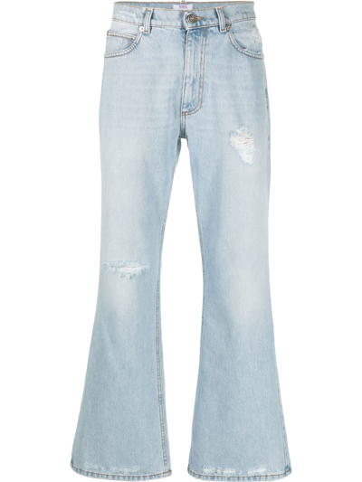 Shop Erl Distressed Flared Jeans In 蓝色