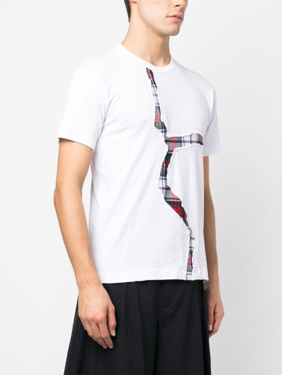 Shop Comme Des Garçons Shirt Double-layer Tartan-check T-shirt In 白色