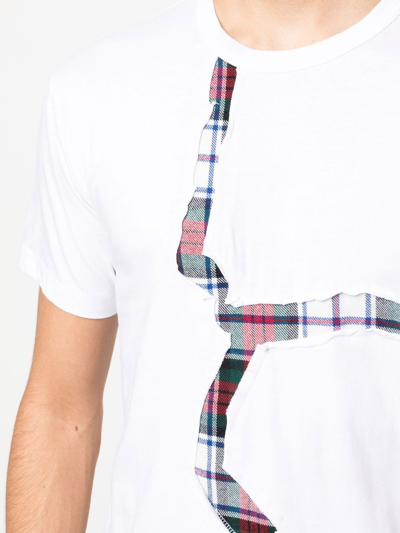 Shop Comme Des Garçons Shirt Double-layer Tartan-check T-shirt In 白色