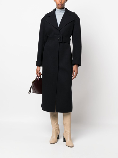 Jil Sander Long-sleeve Belted Wool Coat In Blue