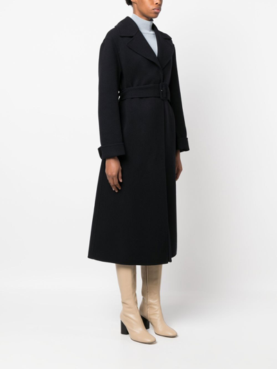 Jil Sander Long-sleeve Belted Wool Coat In Blue