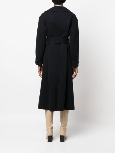 Jil Sander Long-sleeve Belted Wool Coat In Blue