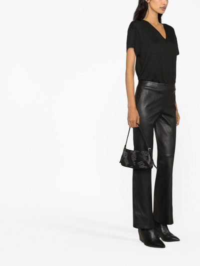 Rag & Bone Leather Flared Fit Simone Pants With Back Zip In 黑色