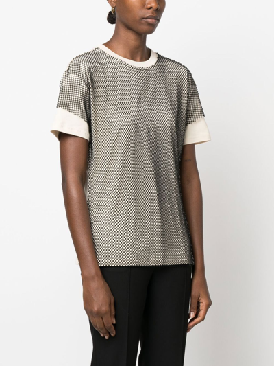 Twinset Embellished Mesh-overlay T-shirt In 黑色 | ModeSens