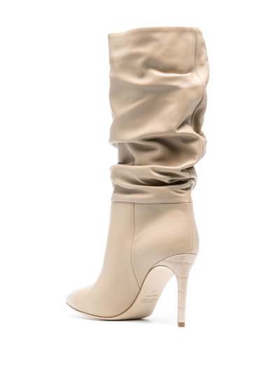 Paris Texas 90mm Ruched Calf-length Boots In 中性色