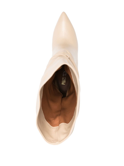 Paris Texas 90mm Ruched Calf-length Boots In 中性色