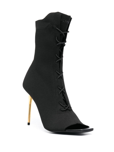 Shop Balmain Lace-up 100mm Boots In 黑色