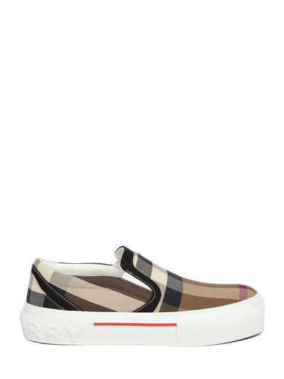Shop Burberry Exaggerated Check Sneakers In Brown