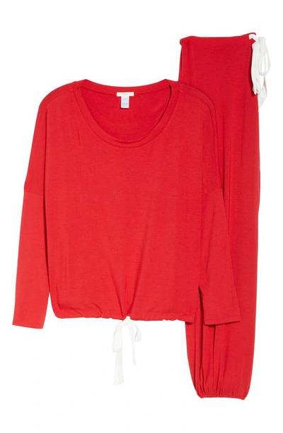 Shop Eberjey Gisele Jersey Knit Slouchy Pajamas In Haute Red/ivory
