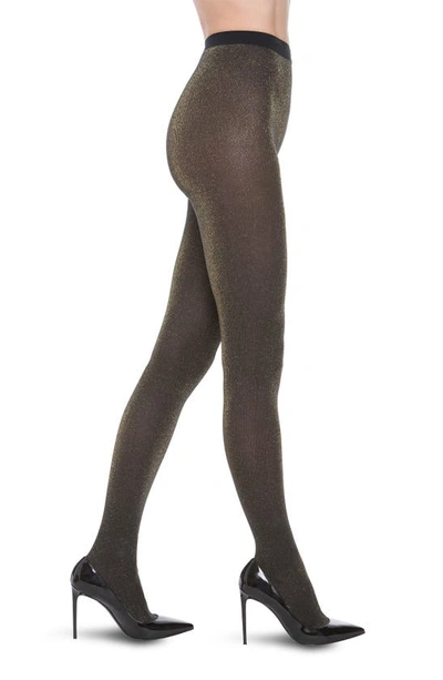 Shop Wolford 'stardust' Shimmer Tights In Black/ Gold