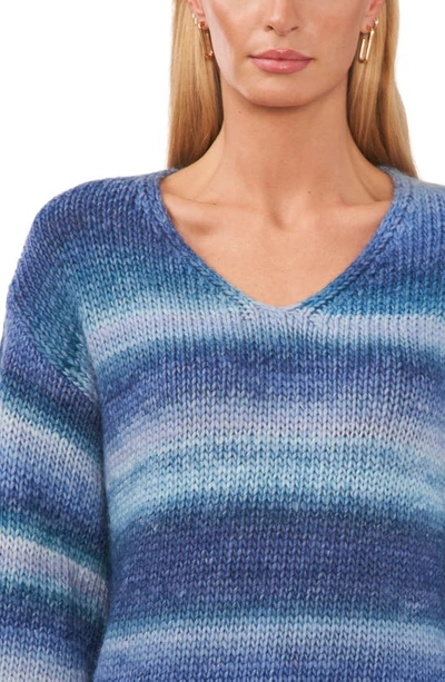 Shop Halogen Stripe V-neck Sweater In Soft Indigo