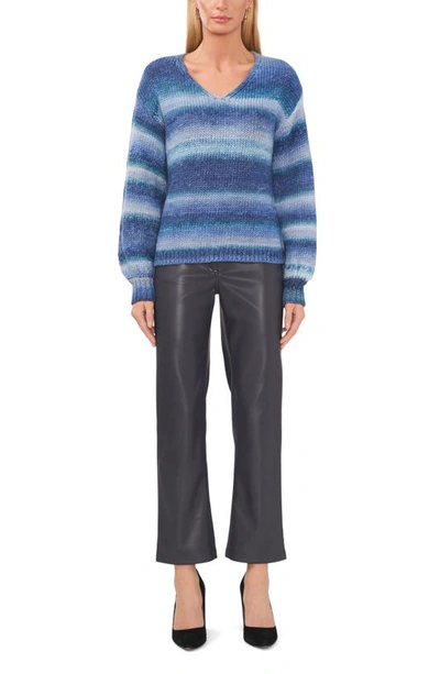 Shop Halogen Stripe V-neck Sweater In Soft Indigo