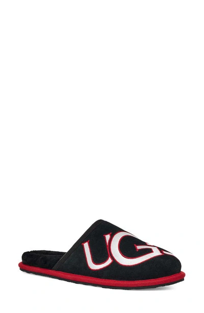 Shop Ugg Logo Ii Scuff Water Resistant Slipper In Black / Samba Red