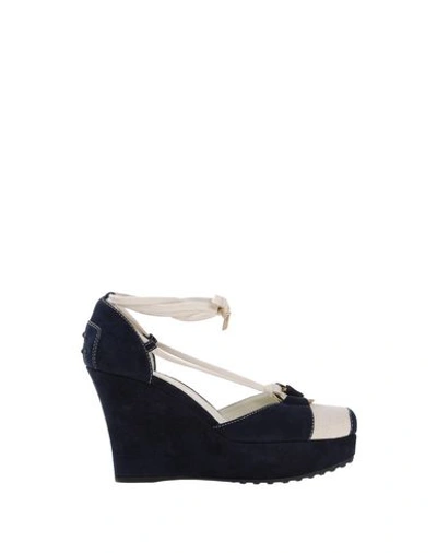Shop Tod's Woman Sandals Midnight Blue Size 7.5 Soft Leather, Textile Fibers