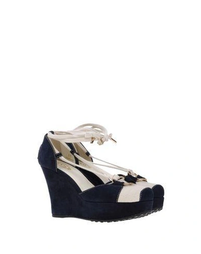 Shop Tod's Woman Sandals Midnight Blue Size 7.5 Soft Leather, Textile Fibers