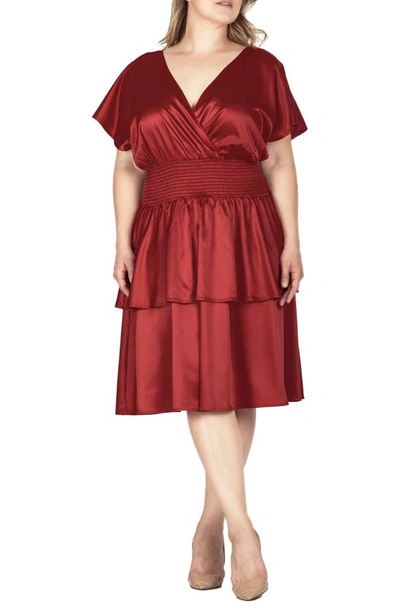 Shop S And P Tiered Satin Dress In Red