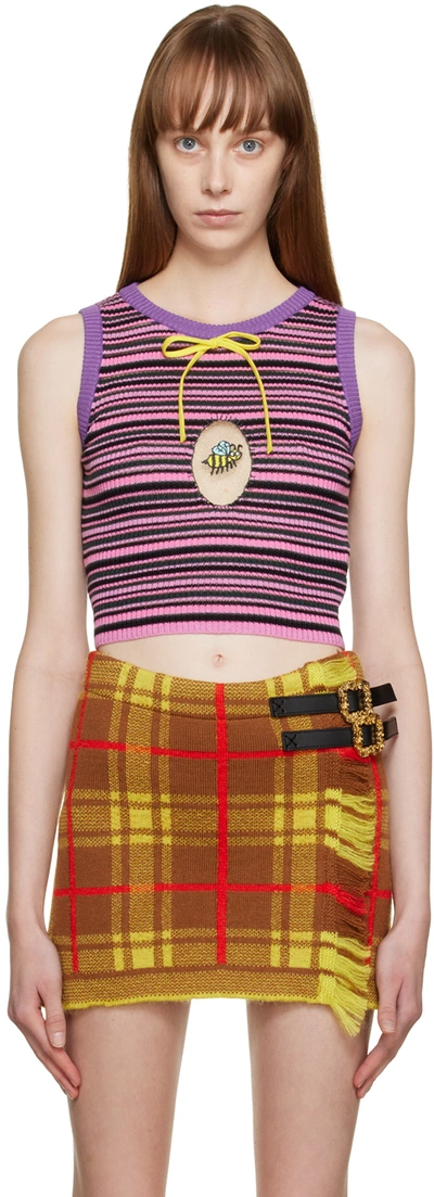 Cormio Multi Color Multicolor Cropped Striped Knit Top In Pink