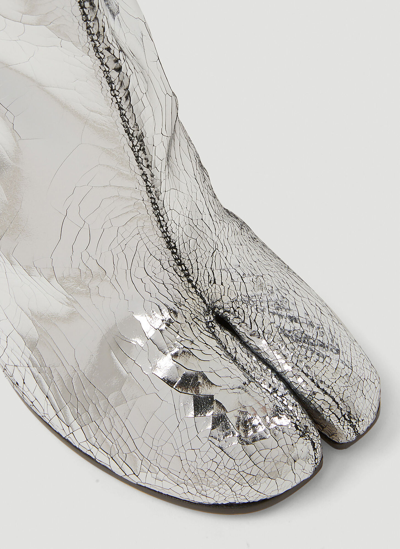 Maison Margiela Tabi Split-toe Crinkled Metallic Patent-leather Ankle Boots In Silver
