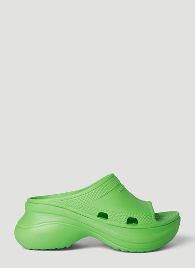 Shop Balenciaga X Crocs Platform Pool Slides In Green