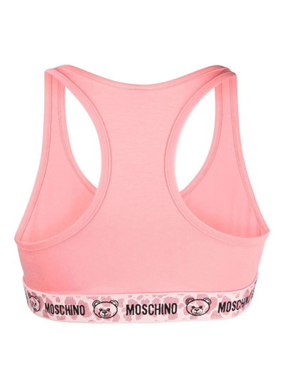 Shop Moschino Teddy Bear Motif Sports Bra In Pink