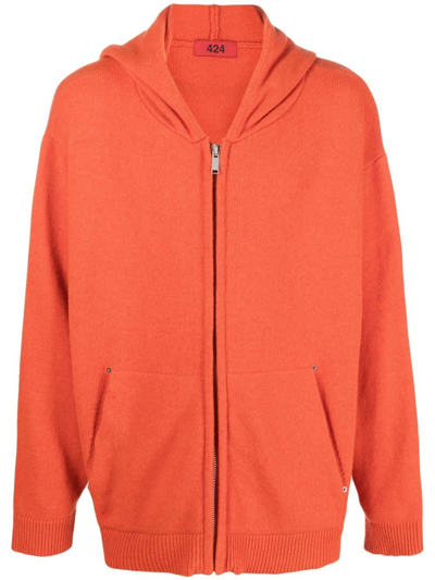 Shop 424 Zip-up Wool-blend Hoodie In Orange