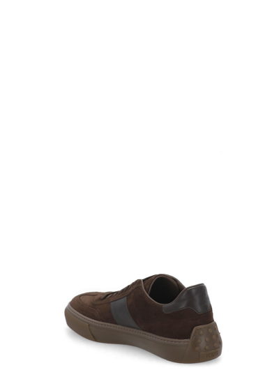 Shop Tod's Suede Leather Sneakers In Brown