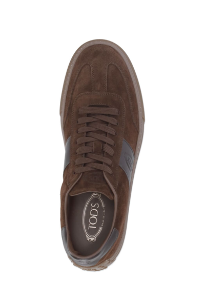 Shop Tod's Suede Leather Sneakers In Brown