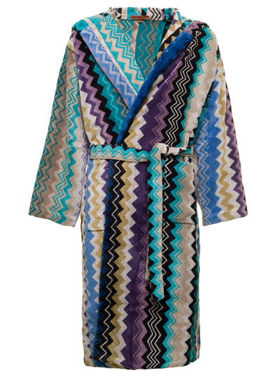 Missoni Giacomo Cotton Zig Zag Multicolor Bathrobe In Multicolor