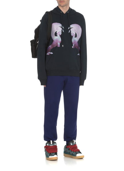 Shop Lanvin Embroidered Hoodie In Ink Blue