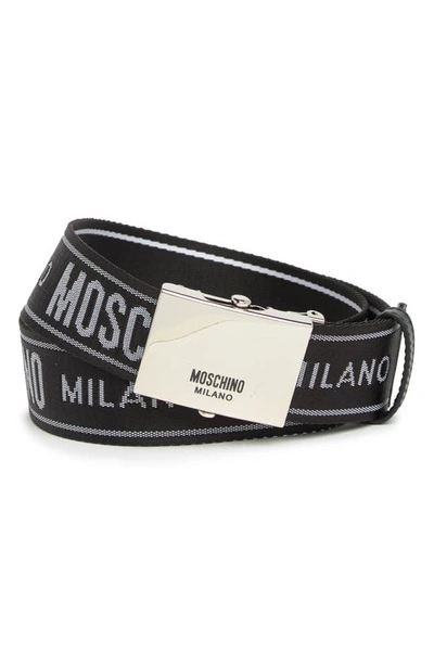 Shop Moschino Logo Buckle Belt In Fantasy Print Black