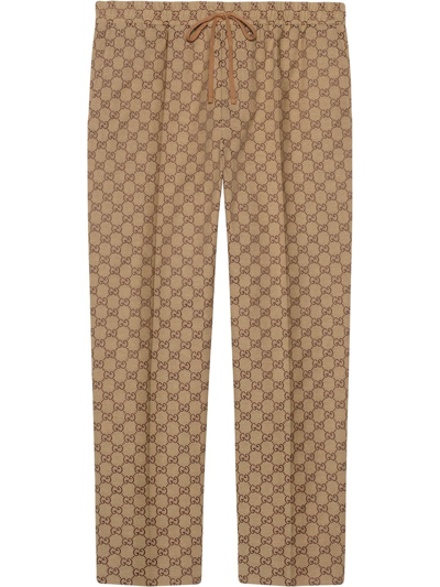 Shop Gucci `gg` Canvas Pants In Marrone