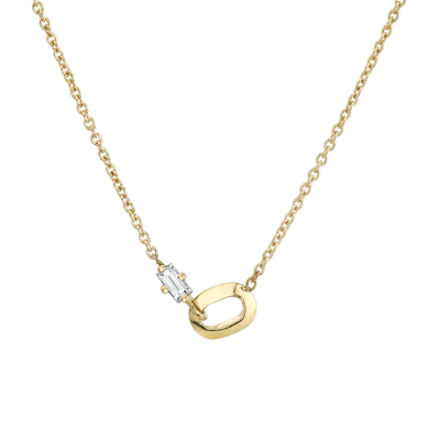 Shop Lizzie Mandler Xs Link And Diamond Baguette Necklace In Yellow Gold,white Diamond