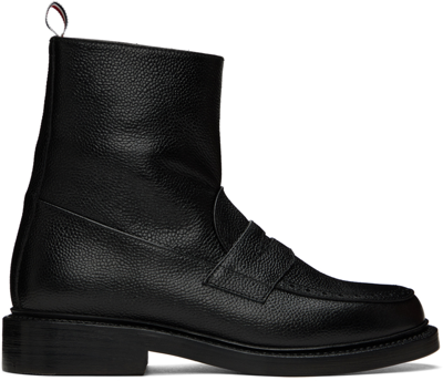 Shop Thom Browne Black Penny Loafer Ankle Boots In 001 Black