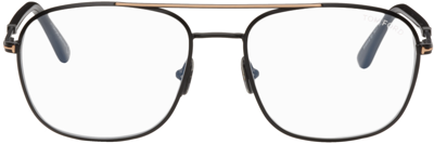 Shop Tom Ford Black Navigator Blue-block Glasses In 001 Shiny Black/blue