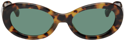 Shop Dries Van Noten Tortoiseshell Linda Farrow Edition 211 C2 Sunglasses In T-shell/ Gold/ Green