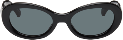 Shop Dries Van Noten Black Linda Farrow Edition 211 C1 Sunglasses In Black/ Silver/ Grey
