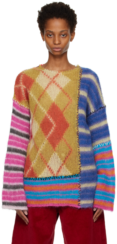 Shop Marni Multicolor Patchwork Sweater In Ptx99 Multicolor