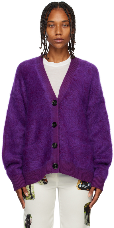 Shop Acne Studios Purple Brushed Cardigan In Violet Purple