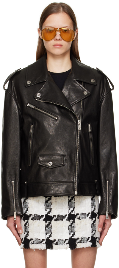 Shop Versace Black Medusa Leather Jacket In 1b000 Black