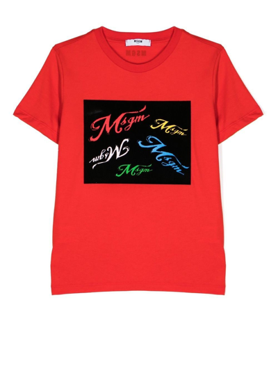 Msgm Logo Print T-shirt In Red